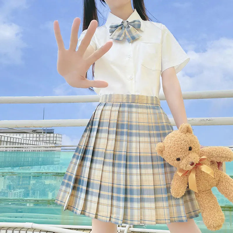 Jk Uniforms Gyaru School Uniform for Girl Student Pleated Skirt Uniform Set Women Short Sleeve Bow Tie Seifuku Japanese Style Street King Limited