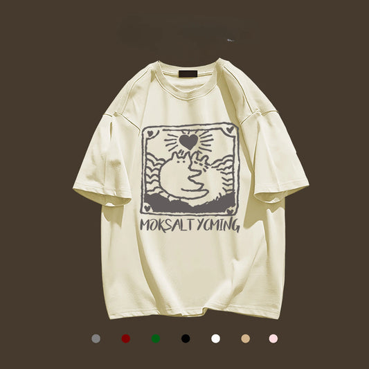 Summer fashion brand pure cotton fashion creative casual fun cat print student party men's and women's short-sleeved T-shirt ins Street King Limited