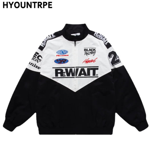 hip hop streetwear racing jacket coat men letter embroidery jacket coat harajuku cotton casual jacket spring outwear jacket coat clean everyday pants