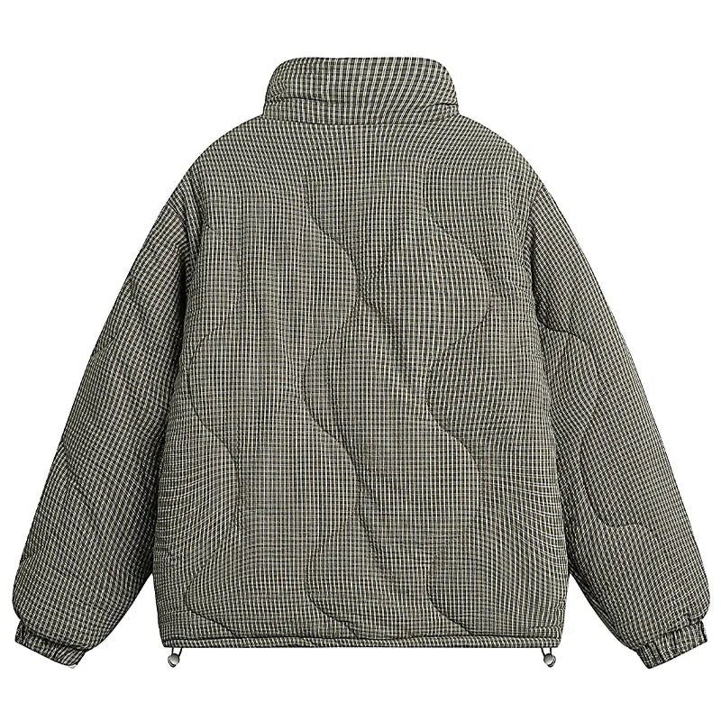Men Winter Down Jacket Plaid Stand Collar Short Padding Coats American Retro High Street Cotton Parkas Ski Thick Couple Jackets Street King Limited