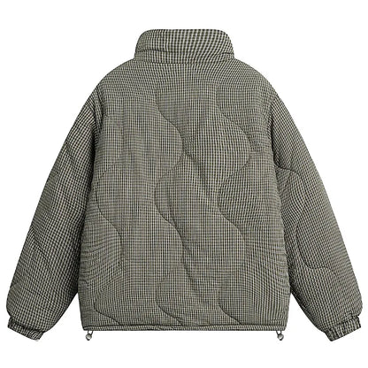 Men Winter Down Jacket Plaid Stand Collar Short Padding Coats American Retro High Street Cotton Parkas Ski Thick Couple Jackets Street King Limited