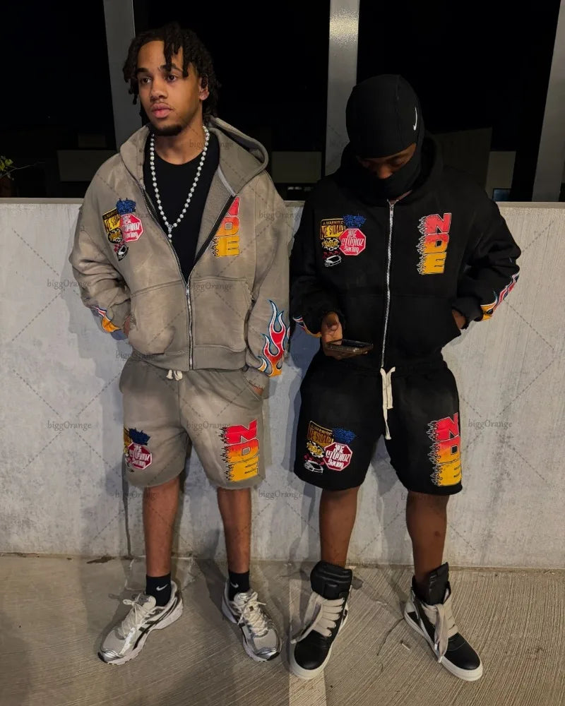 European and American High Street Clothing Y2k Harajuku Fashion Printed Zipper Hoodie Retro Hip-hop Oversized Sweatshirt Men Street King Limited