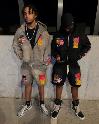 European and American High Street Clothing Y2k Harajuku Fashion Printed Zipper Hoodie Retro Hip-hop Oversized Sweatshirt Men Street King Limited