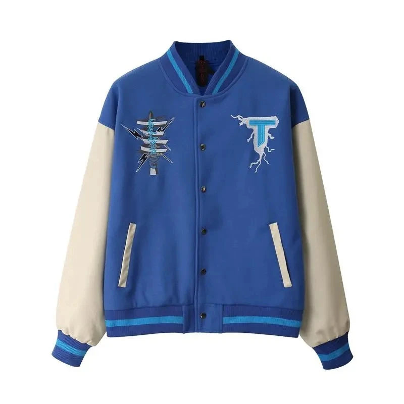 baseball jacket men women patchwork high street retro flocking letter cat coat spring autumn casual loose varsity jackets unisex relaxed fit trousers