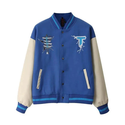 baseball jacket men women patchwork high street retro flocking letter cat coat spring autumn casual loose varsity jackets unisex relaxed fit trousers