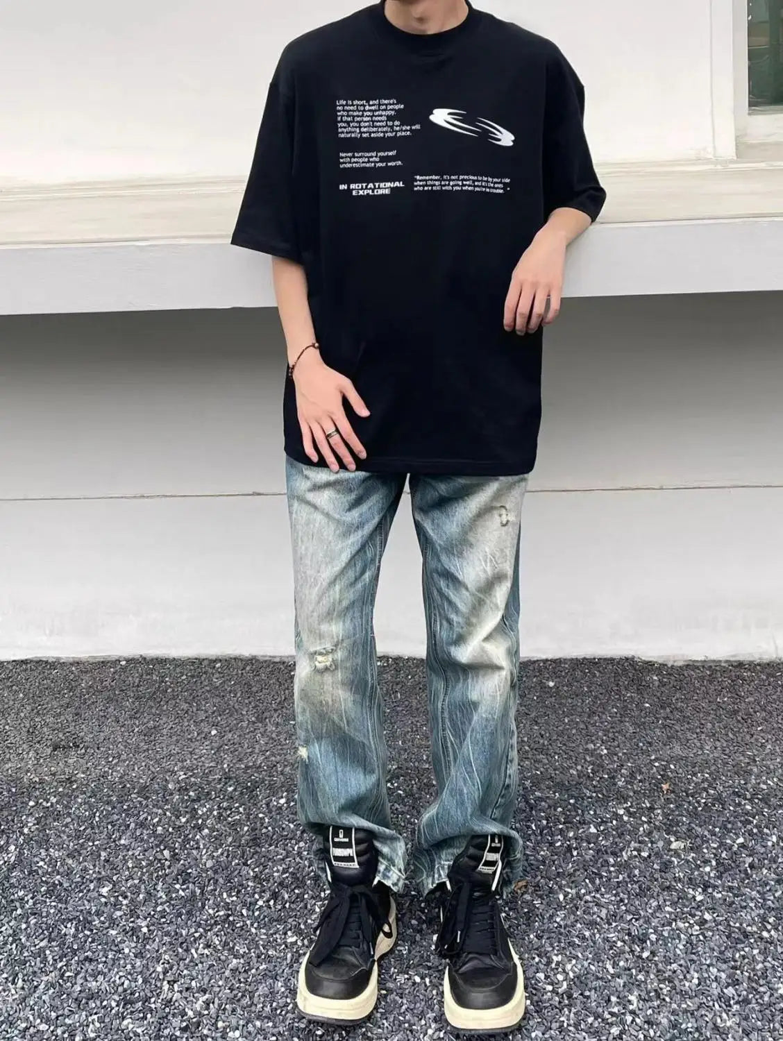 Korean personalized overlapping font printed T-shirt fashion y2k men and women loose hip hop street round neck half sleeved tops Street King Limited