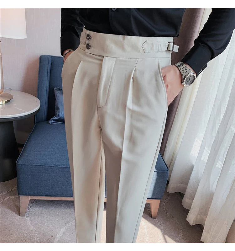 2024 High Quality Business Casual Draped High-waist Trousers Men Solid Color Formal Pants Male Formal Office Social Suit Pants Street King Limited