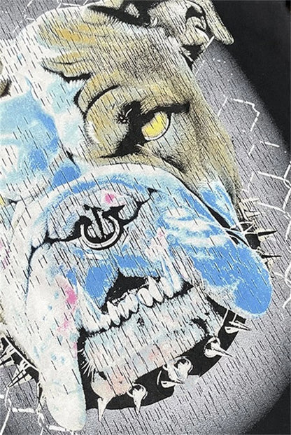 24SS HS Brand Fashion Beware Of Dog Tee High-Street Retro Washed Print Cotton Short Sleeve Tops T-Shirt Street King Limited