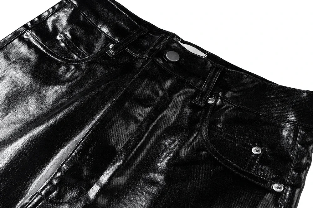 high street wide leg glossy pu leather pants sashes boot cut men and wome straight baggy casual jeans oversized flared trousers unique jeans style 3638