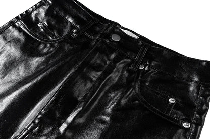 high street wide leg glossy pu leather pants sashes boot cut men and wome straight baggy casual jeans oversized flared trousers unique jeans style 3638