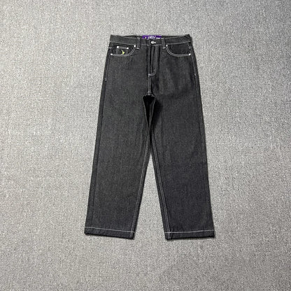 Streetwear Green Logo Print Black Baggy Jeans for Men and Women Straight Casual Loose Denim Trousers Oversized Cargo Pants Street King Limited