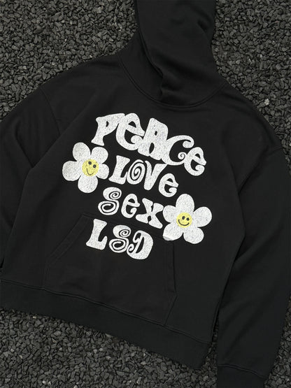 2024 Vintage readymade Style Letter Flower Print Quality Loose Oversized High-Street Cotton Hoodies Sweater Pullover Street King Limited