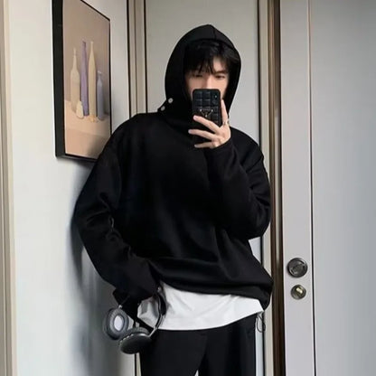 Solid Color Hoodies Men Women Japanese Loose Pullovers Sweatshirt Harajuku Detachable Neck Hoodie Autumn Spring Casual Overcoats Street King Limited