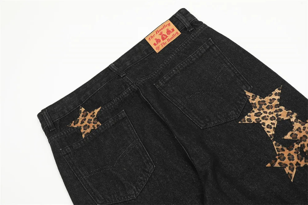 black baggy jeans men star patchwork straight denim pants fashion jeans male streetwear hip hop y2k loose trousers unique jeans style 4901