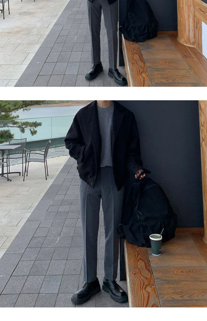2024 loose casual mens solid color jacket fashion daily commuting windproof short woolen coat thickened warm unique shorts style 319