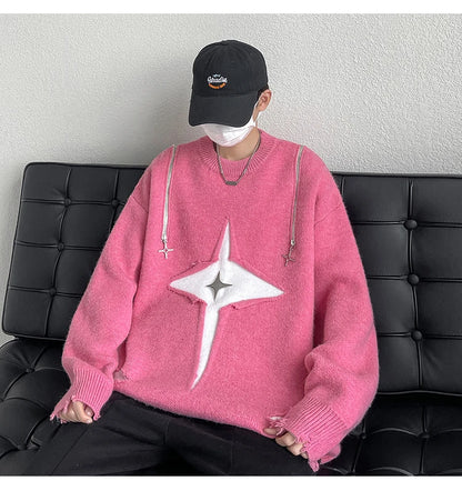 Gothic Men's Sweater Hip Hop Streetwear Long Sleeved Round Neck Tops Oversized Autumn New Knitwear Sweaters Jumpers Street King Limited