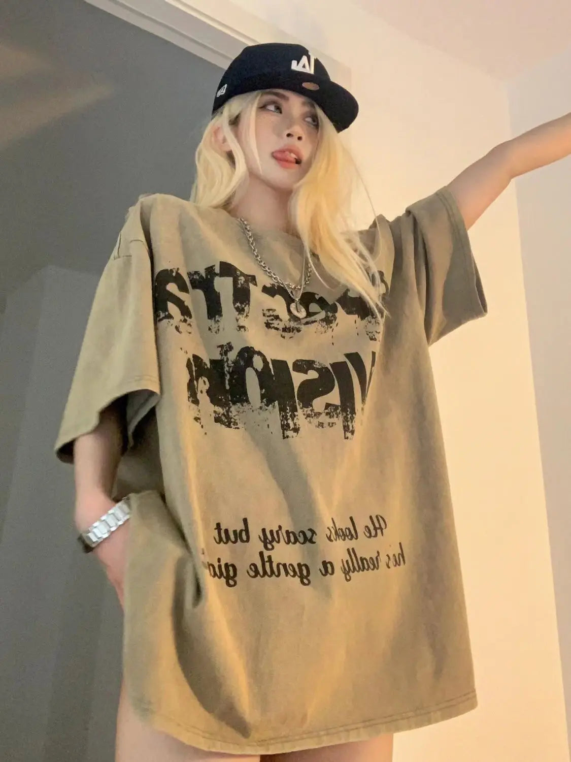 Pure cotton American retro vintage letter printed short-sleeved T-shirt women's niche loose high street top ins men clothing y2k Street King Limited