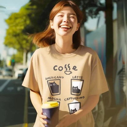 American Retro Trendy Cat Graphic T-Shirts - Casual Round Neck Summer Loose Couple Short-Sleeved Harajuku Y2K for Men and Women Street King Limited