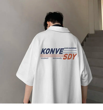 Fashionable American shirt short sleeved t shirt men summer loose casual tops student niche ins trend lapel T shirt clothing y2k Street King Limited