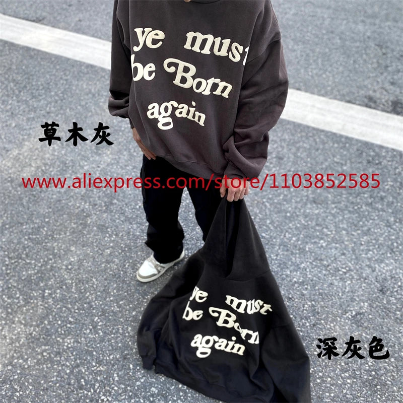 Autumn Winter New 2024 Vintage American Long sleeved Hoodie Men's Heavyweight Letter Embroidered Print High Street Tops Oversize Street King Limited