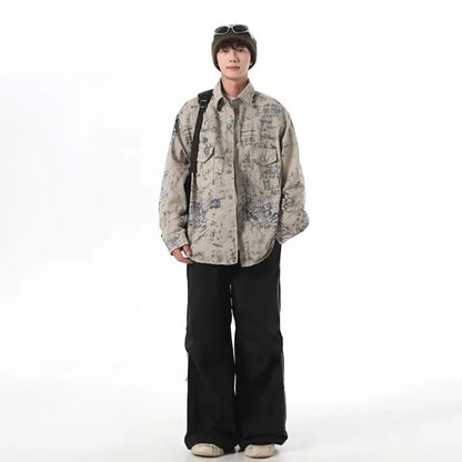 tie dye denim jacket mens new american high street multiple pockets washed cowboy coats fashion lapel loose tooling outwear unique jeans style 3327