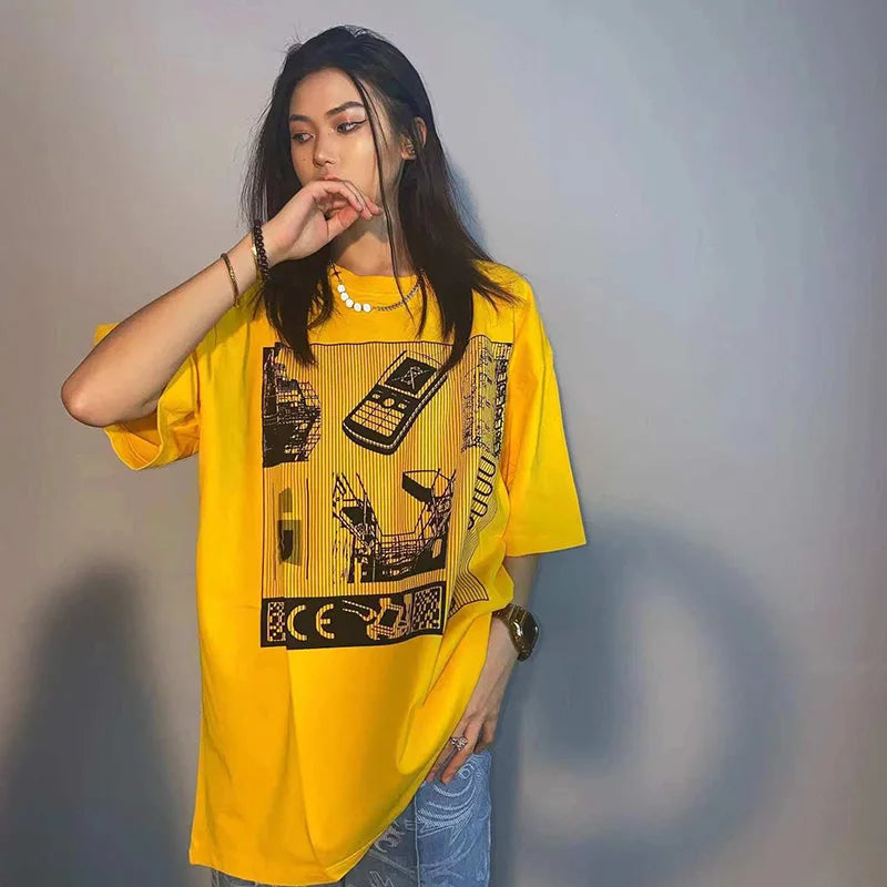 C.E T-shirts Men Woman Good Quality Cotton Casual Loose Vintage Abstract Face Printing Summer O-Neck CAVEMPT Top Tee Street King Limited