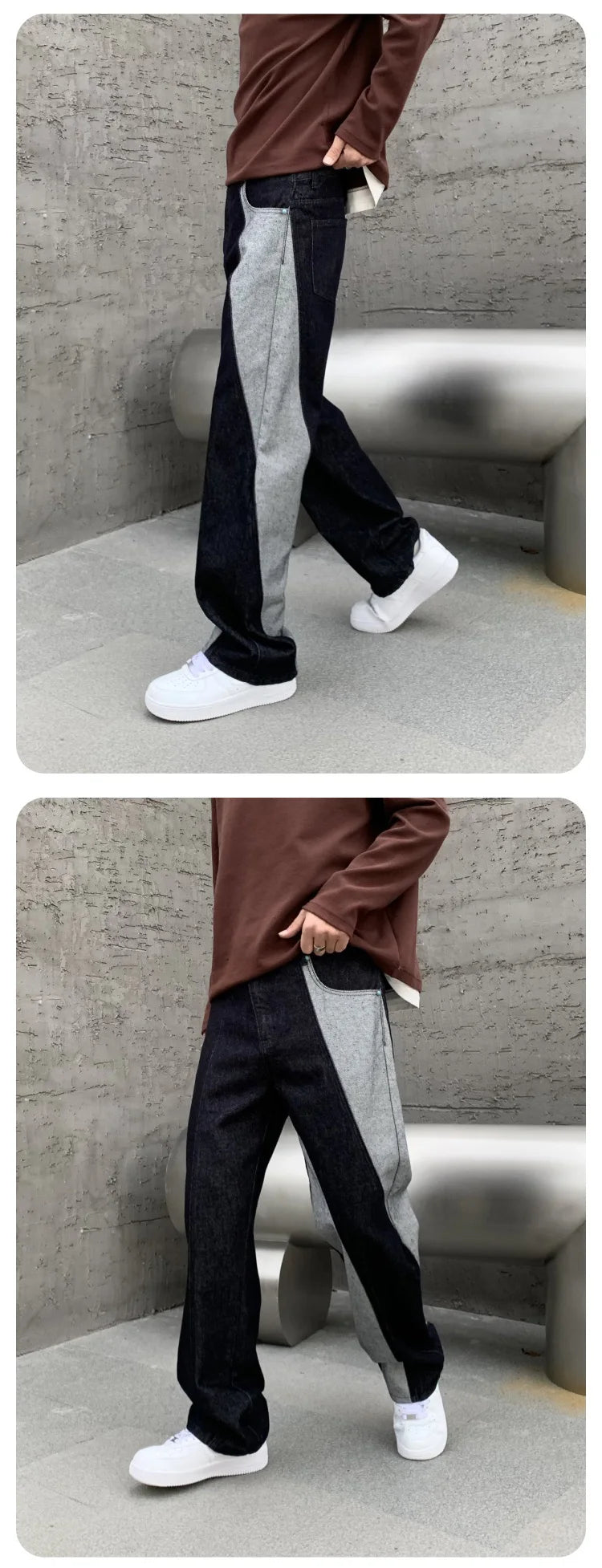 men streetwear splice denim fashion brand hip hop loose casual straight jeans pant cityboy deep blue y2k jeans trousers for men unique jeans style 1771