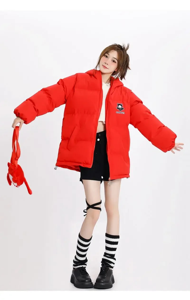 Winter loose devil thick cotton coat trend high street flight suit Japanese college style cotton jacket men or women winter tops Street King Limited