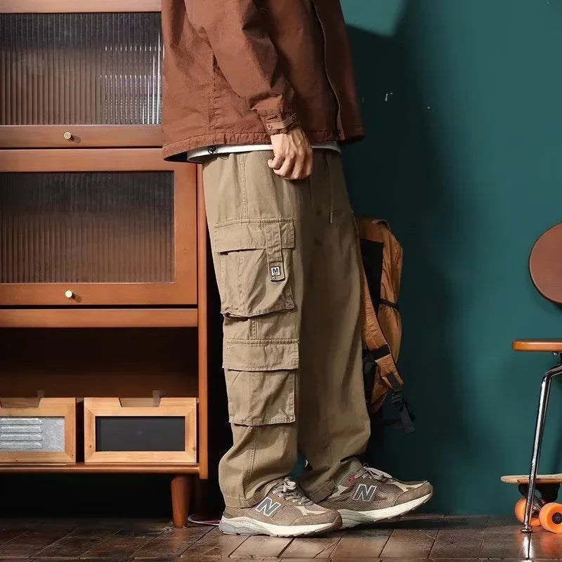 american vintage baggy cargo pants men outdoor sport military tactical sweatpants y2k straight multi pocket overalls trousers sporty tapered joggers