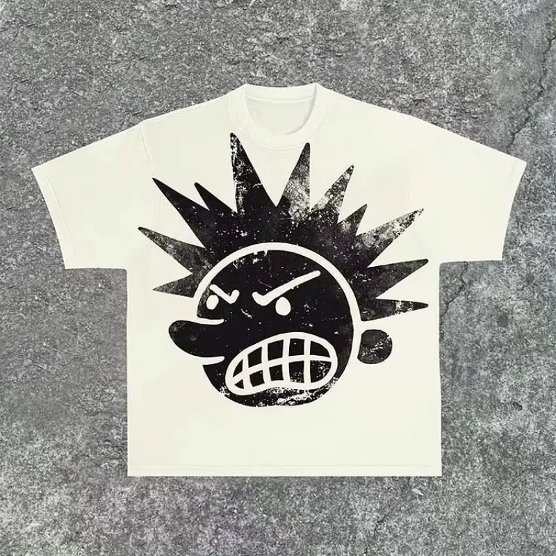 Street Y2K New Fashion Pattern Printing Spot Cotton T-shirt Men Harajuku Hip Hop Retro Joker Short Sleeved Couple Casual T-shirt Street King Limited