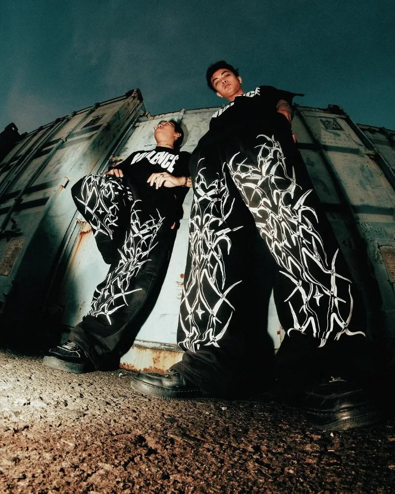 american high street trendy brand loose floor mopping trousers men y2k gothic punk dark style printed oversized trousers women unique default style 3595