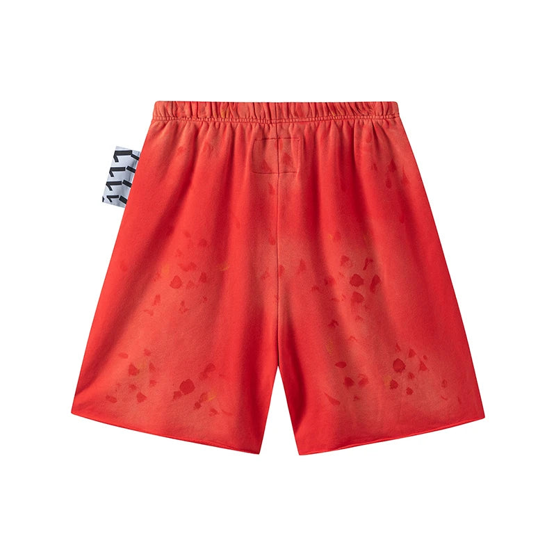 RRR123 2024 New Sports Shorts Heavyweight Washed Graffiti Print Vintage Drawstring Capris Casual High Street Loose Curled Y2K Street King Limited