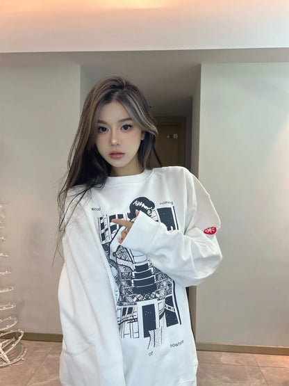2024 CE Brand Fashion Abstract Comic Print High-Street Cleanfit Cotton Casual Loose Pullover Sweater Street King Limited