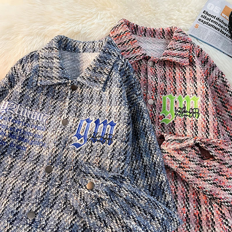 american retro plaid jacket korean trend couple jackets embroidery design unisex outerwear loose plus size mens coat minimalist street pants