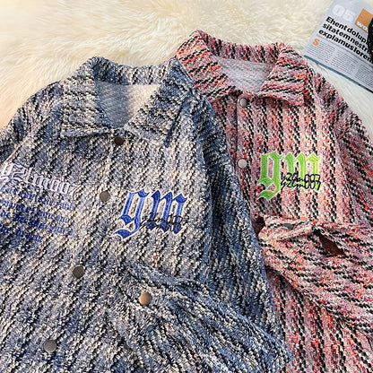 american retro plaid jacket korean trend couple jackets embroidery design unisex outerwear loose plus size mens coat minimalist street pants