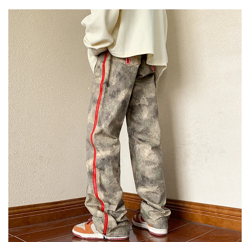 2023 outdoor side zipper camouflage baggy men cargo tracksuit pants overalls hip hop women sport long trousers spodnie dresowe unique cargo style 4077