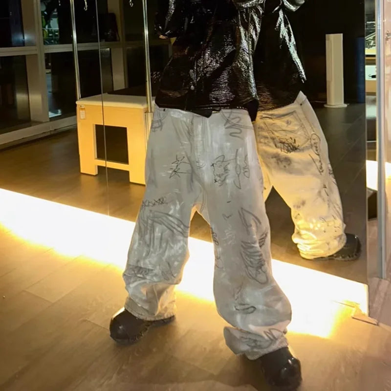 hand painted graffiti washed baggy jeans for men and women y2k streetwear pantalones hombre casual denim trousers oversized 1 unique jeans style 884
