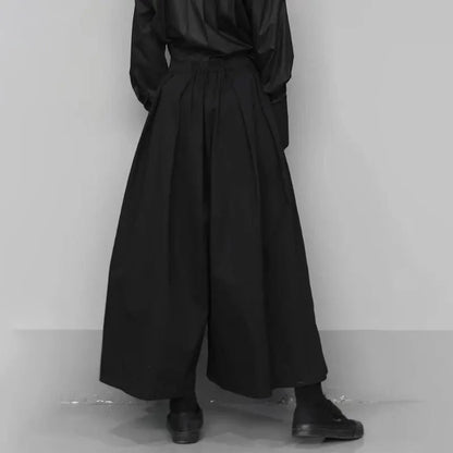 trendy gothic loose casual culottes mens japanese wide leg pants new oversize design streetwear dark black trousers male clothes unique default style 4805