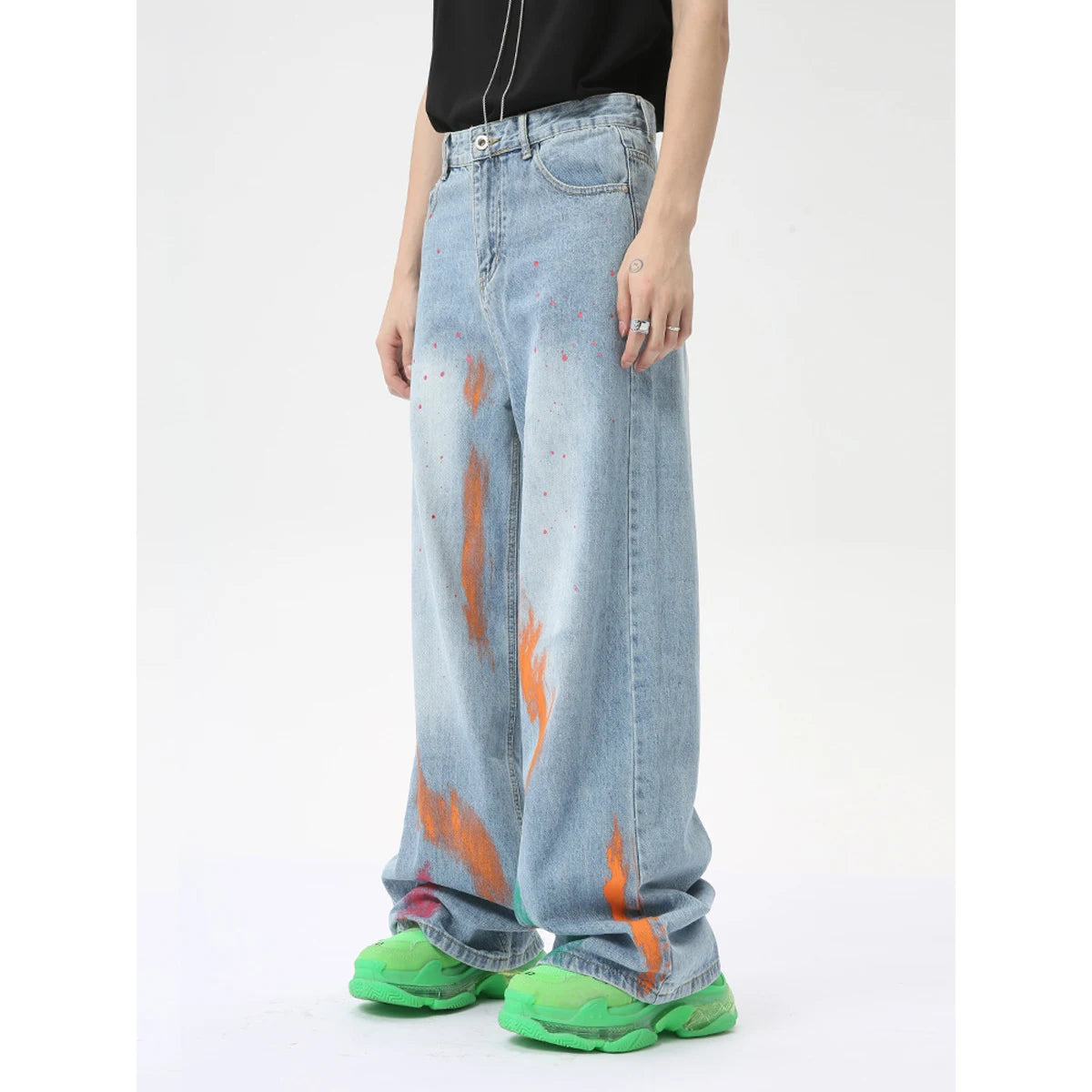 vintage graffiti baggy jeans mens streetwear hip hop loose blue denim pants hi street luxury designer jeans trousers man vintage washed jeans