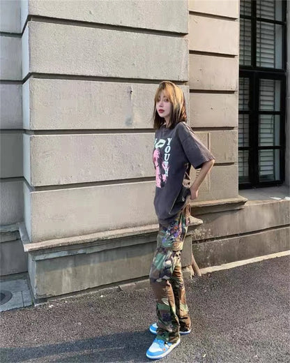 Summer New Vintage Pink Lamb Printing Distressed Retro High-Street Tops T-Shirt Street King Limited