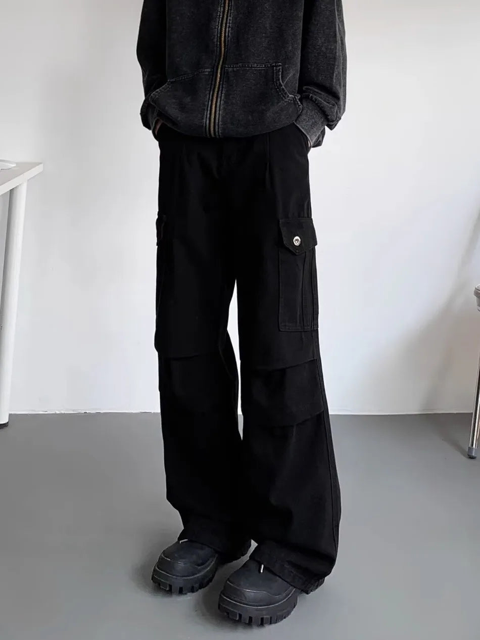 American Tie Dye Cargo Pants Mens Autumn Vintage High Street Straight Leg Trousers Casual Multi Pocket Loose Overalls Male Street King Limited