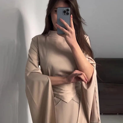Elegant Lady Long Satin Dress Half High Collar Flare Sleeves Party Bodycon Dress Streetwear Solid Slim Evening Dresses For Women Street King Limited