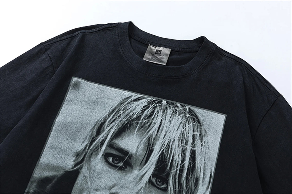 Vintage Retro KC Portrait Rock Band T-Shirt High-Street Distressed Tops tee Street King Limited