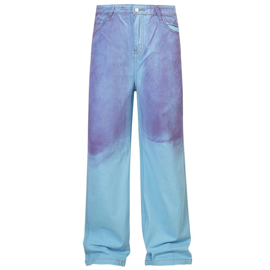 mens fashion baggy jeans dirty tie dye loose straight denim pants harajuku streetwear hip hop jeans trousers man unique jeans style 1204