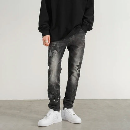 star appliques denim jeans skinny trousers slim fit men new casual biker jeans fashion streetwear hip hop trousers pants joggers unique joggers style 2535