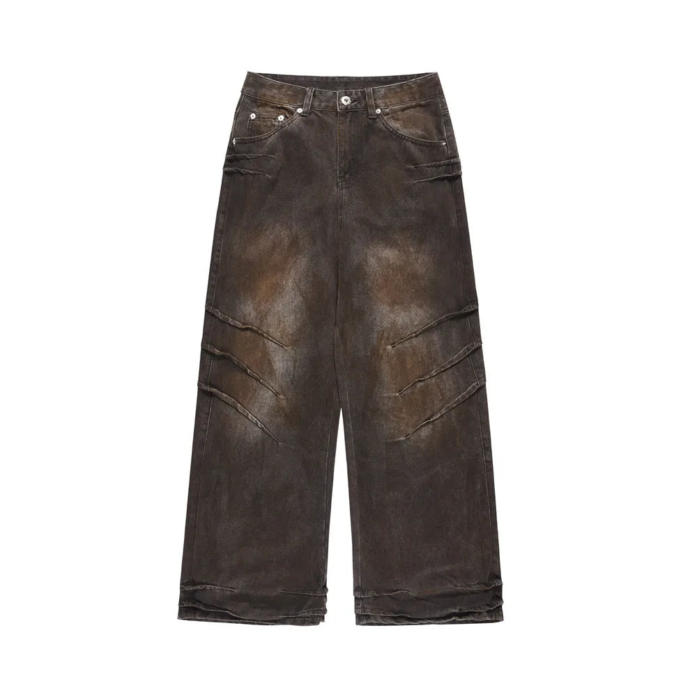 vintage baggy jeans men tie dyed distressed loose straight denim pants luxury designer jeans male streetwear hip hop trousers unique jeans style 278