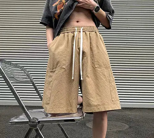 Korean Khaki Cargo Shorts for Men and Women in Summer Y2K Japanese Retro Casual Wide-leg Harajuku Trendy Sports Shorts Street King Limited