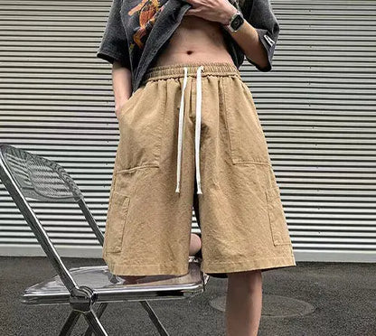 Korean Khaki Cargo Shorts for Men and Women in Summer Y2K Japanese Retro Casual Wide-leg Harajuku Trendy Sports Shorts Street King Limited