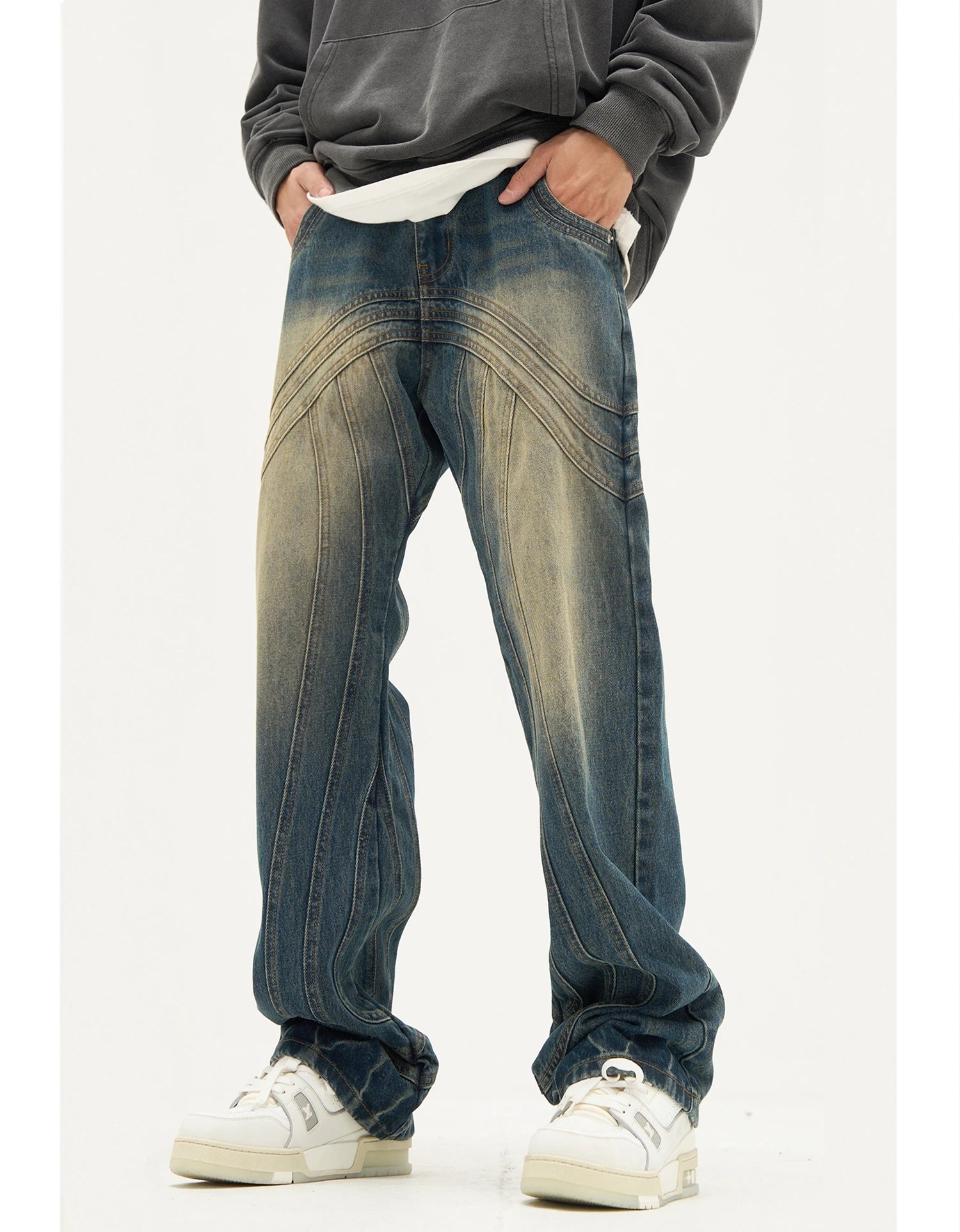 mens retro washed denim jeans loose straight pants 2023 new fashion streetwear trousers hip hop casual zipper jean pants joggers unique joggers style 1479