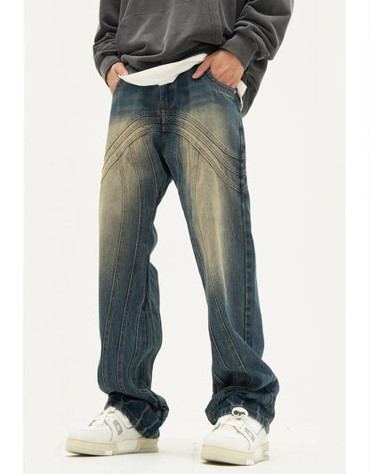 mens retro washed denim jeans loose straight pants 2023 new fashion streetwear trousers hip hop casual zipper jean pants joggers unique joggers style 1479